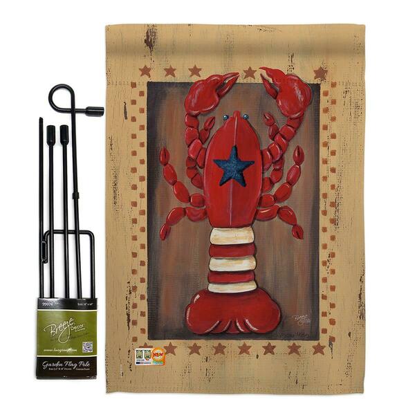 Gardencontrol 13 x 185 in Patriotic Lobster Coastal Sea Animals Vertical Dbl Sided Garden Flag Set w/Banner Pole GA4110624